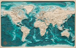 Деревянная рельефная карта мира (RU) 90x60 WOODENMAP ART 2115 