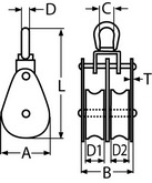 Блок такелажный двойной для троса с латунь-шкивом (чертеж)