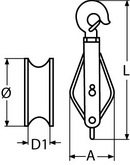 Блок такелажный с латунной втулкой, крюком и шплинтом (чертеж)