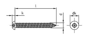 Антивандальный шуруп полукруг pin-hex (чертеж)