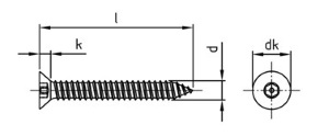 Антивандальный шуруп потай pin-hex (чертеж)